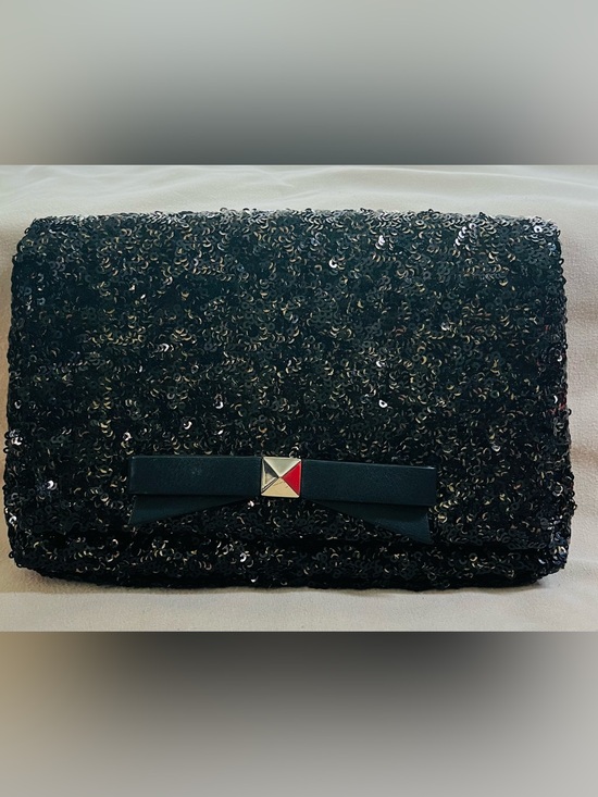 kate spade Handbags - kate spade Black Sequin Clutch/crossbody with Gold Logo Plate - Storybook Lining